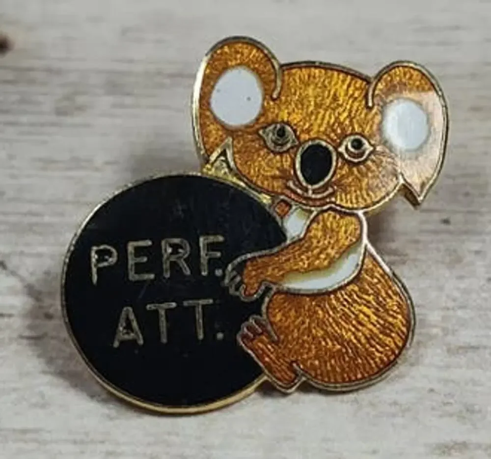 Koala Bear Perfect Attendance School or Bowling League Award Enamel Pin